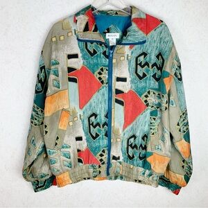 Vintage 90’s Bogari Silk Windbreaker Jacket Momcore Western Geometric Size M